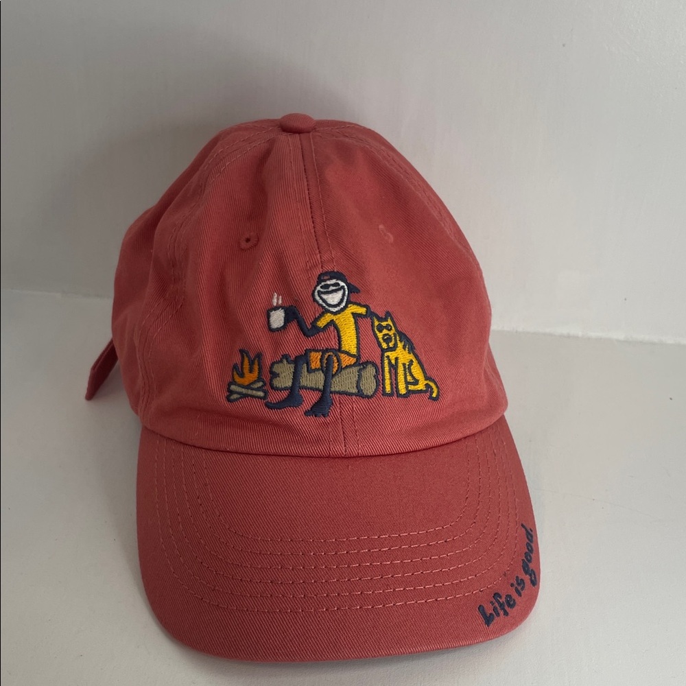 Life is Good Cotton Hat Baseball Cap Campfire & Dog